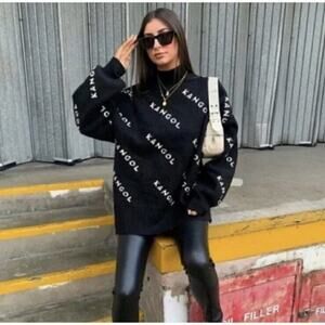 KANGOL Knit Oversized Turtleneck Logo Sweater Size XSMALL​​